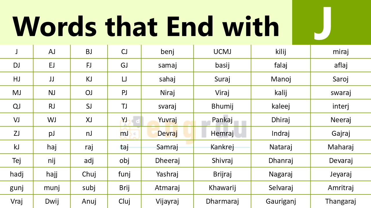 List of All Words Ending with J