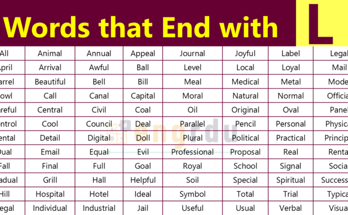 All Words Ending with L