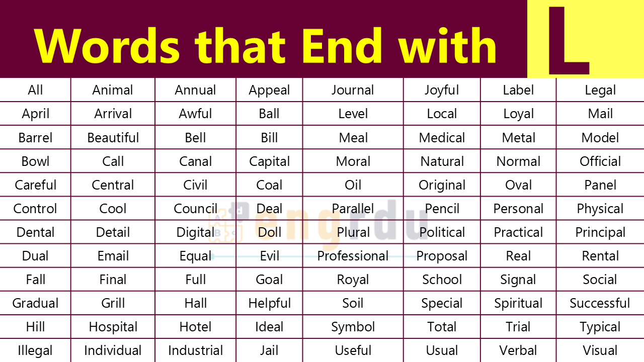 All Words Ending with L