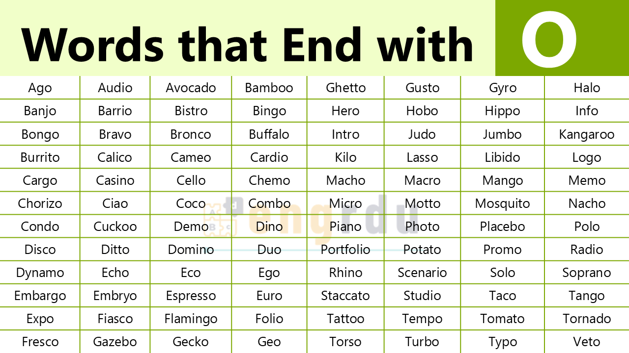 1000+ Words that End with O | All Words Ending in O