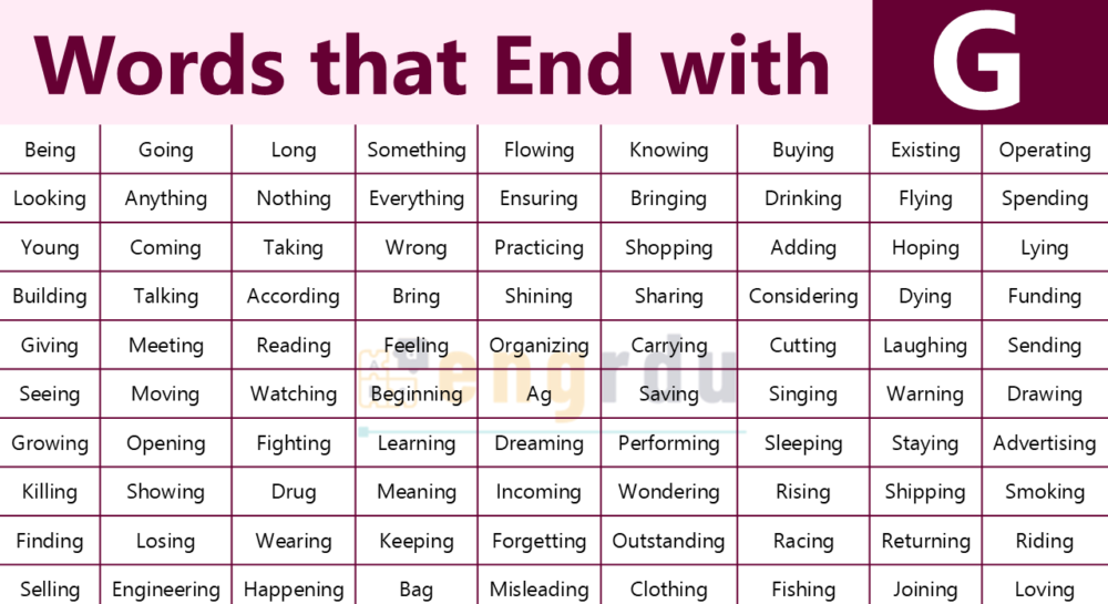 G Ending Words List