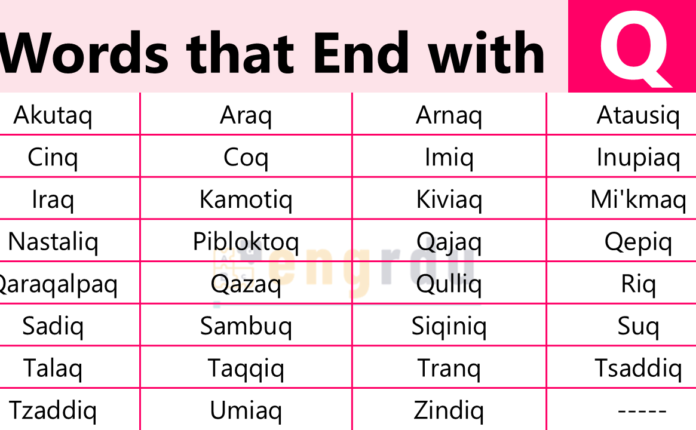 List All Words that End Q with Meanings