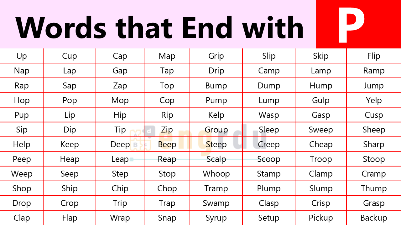 1000+ Words that End with P | All Words Ending in P