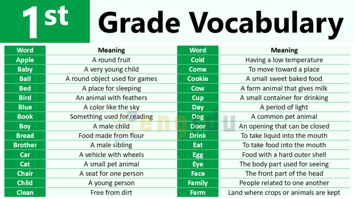 First Graders Vocabulary with Meanings and PDF